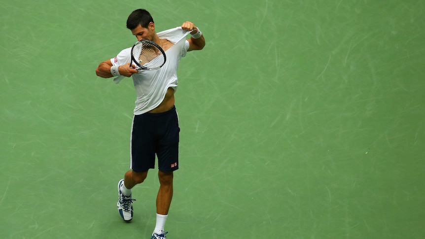 Novak Djokovic rips his shirt