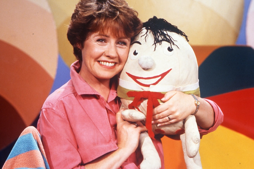 Noni Hazlehurst with Humpty Dumpty from ABC TV's Play School