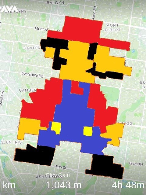 Pravin Xeona's GPS artwork of Mario, coloured in using Paint