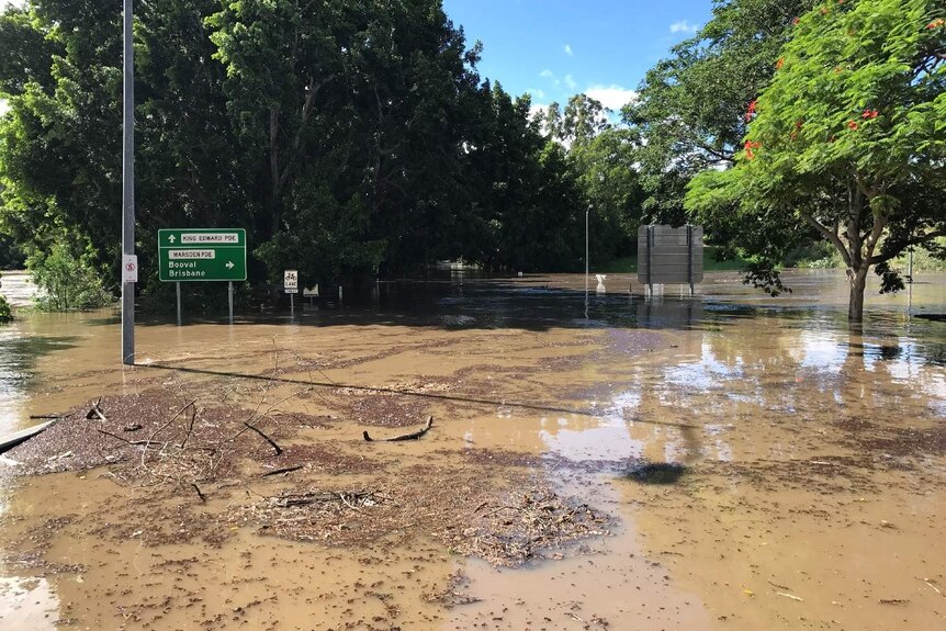 Parts of Ipswich underwater, with a major flood warning in place for the Bremer River.