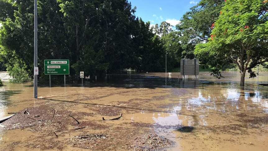 Parts of Ipswich underwater, with a major flood warning in place for the Bremer River.