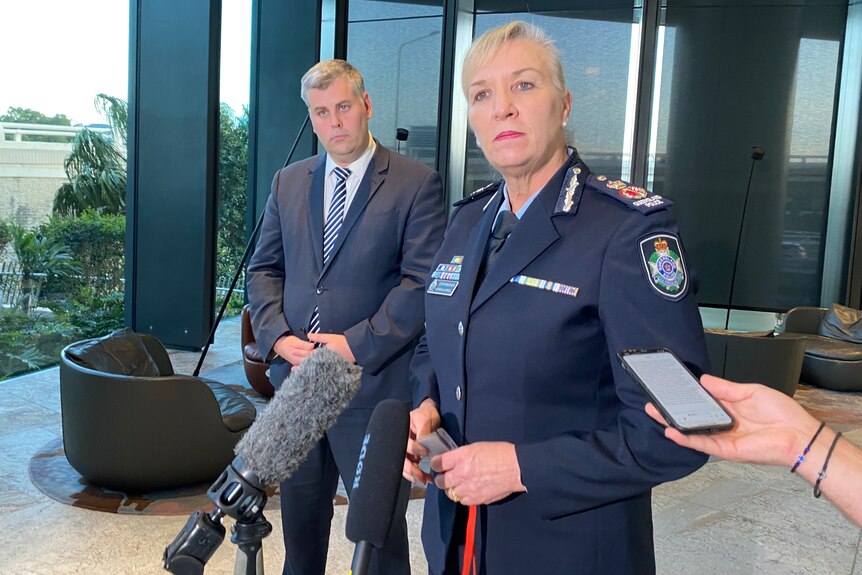Police Commissioner Katarina Carroll and Police Minister Mark Ryan speaking to the media.