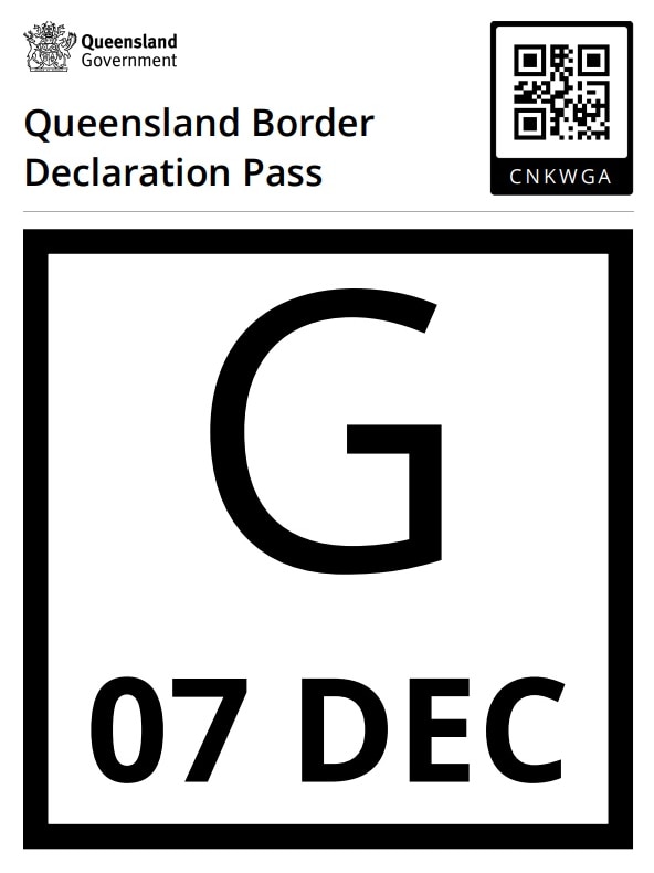 Qld border declaration pass issued on November 24, 2020