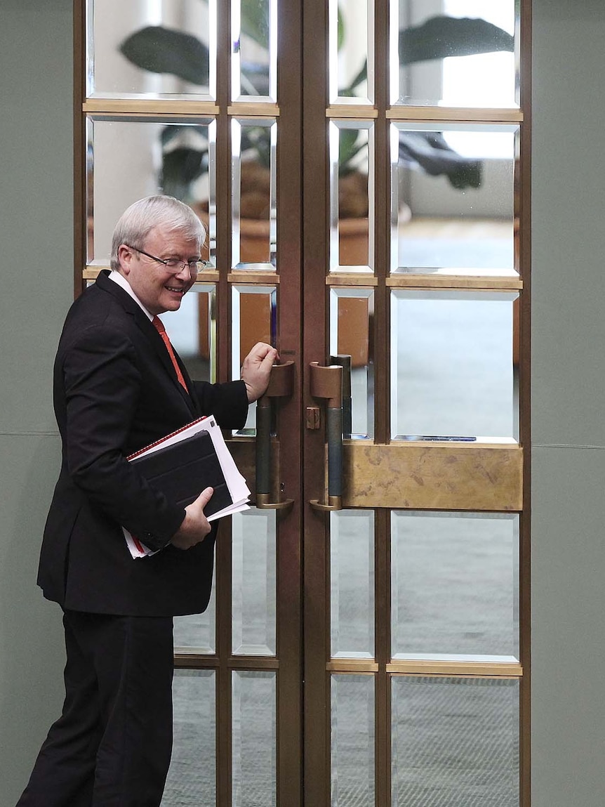 The definitive account of last week's farcical spectacle, in which Rudd choked on his sword, is yet to emerge (Getty Images)