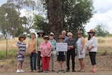 Ten people stand beneath a tree holding a sign saying '51 trees saved = homes for wildlife and a healthy town!'lt
