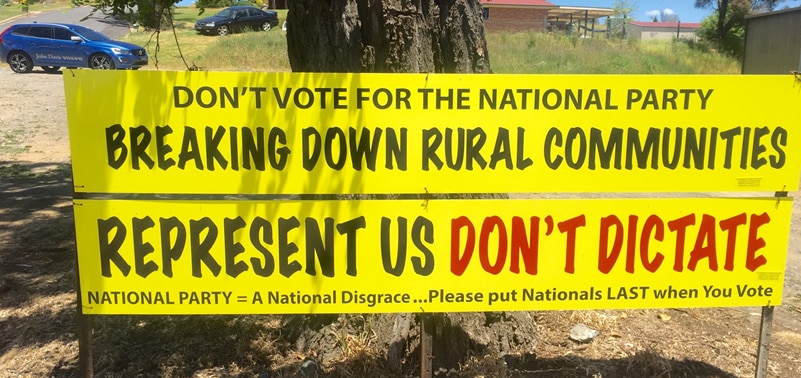 Poster protesting against NSW government policies ahead of Orange by-election