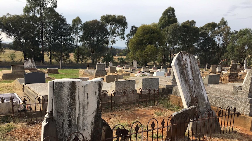 Damaged headstones at Molong cemetery