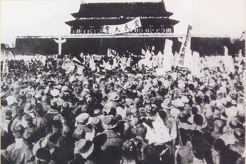Chinese students protest outside Tiananmen Square in 1919.