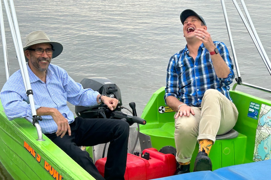 Dan Bourchier and Ian Hamm on a boat