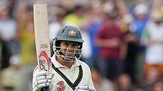 Brad Hodge celebrates a Test 50 in his first match