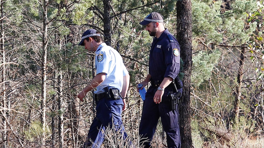 Police walk into bushes in Cocoparra National Park