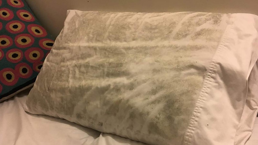 A photo of a pillow cased in mould.