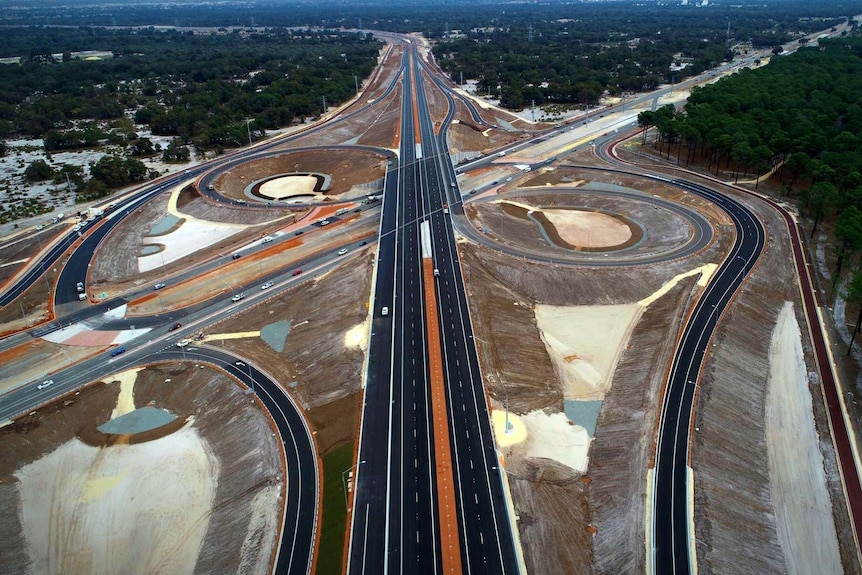 An aerial shot of an interchange on the new NorthLink.