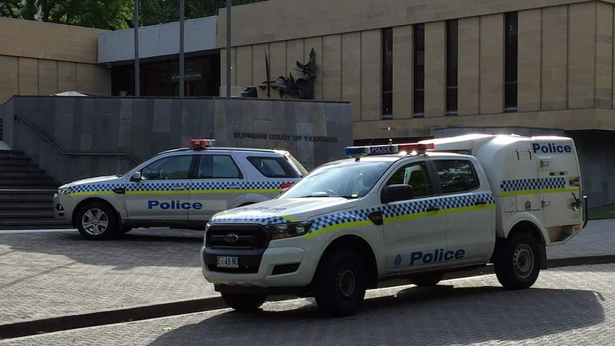 Police cars at Hobart Supreme Court
