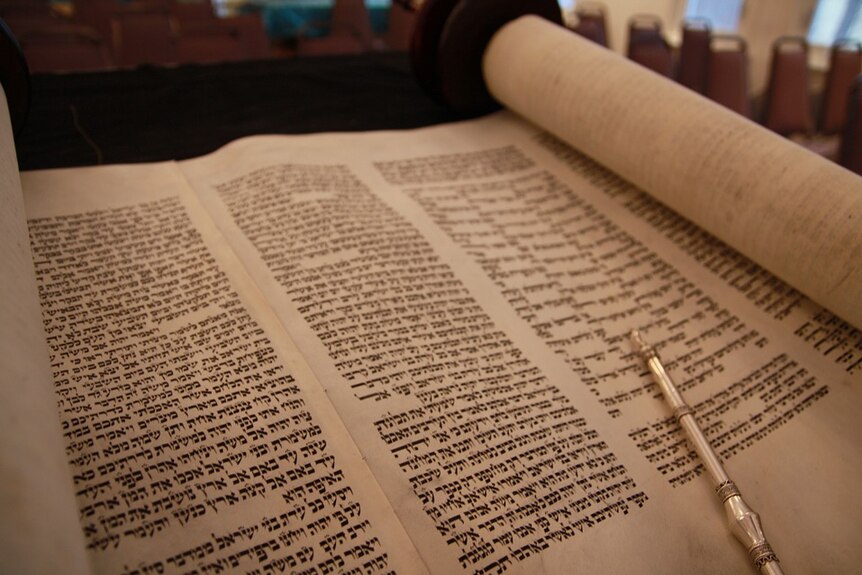 The Jewish Torah on a table.