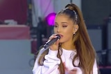 Ariana Grande sings at the One Love Manchester charity concert.