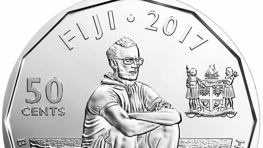 The front side of Fiji 50 cent piece featuring coach Ben Ryan.