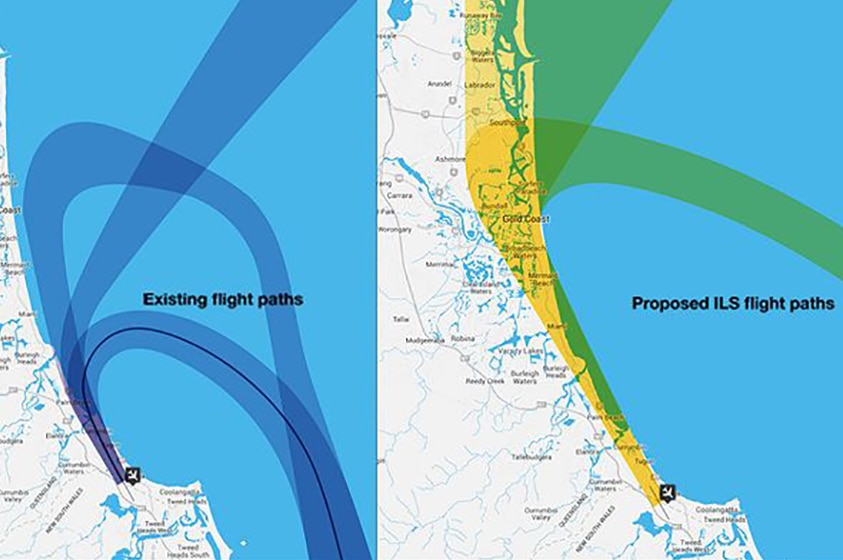 Proposed ILS flight path for Gold Coast Airport