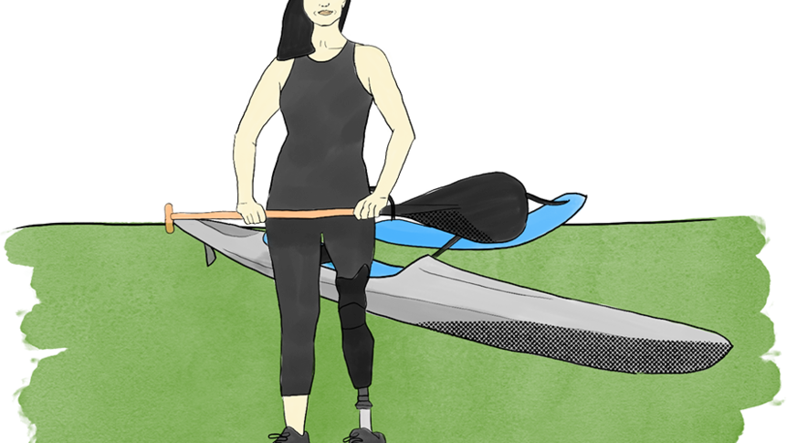 Illustration of Ali France with outrigger canoe