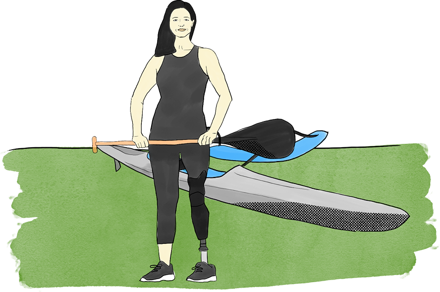 Illustration of Ali France with outrigger canoe