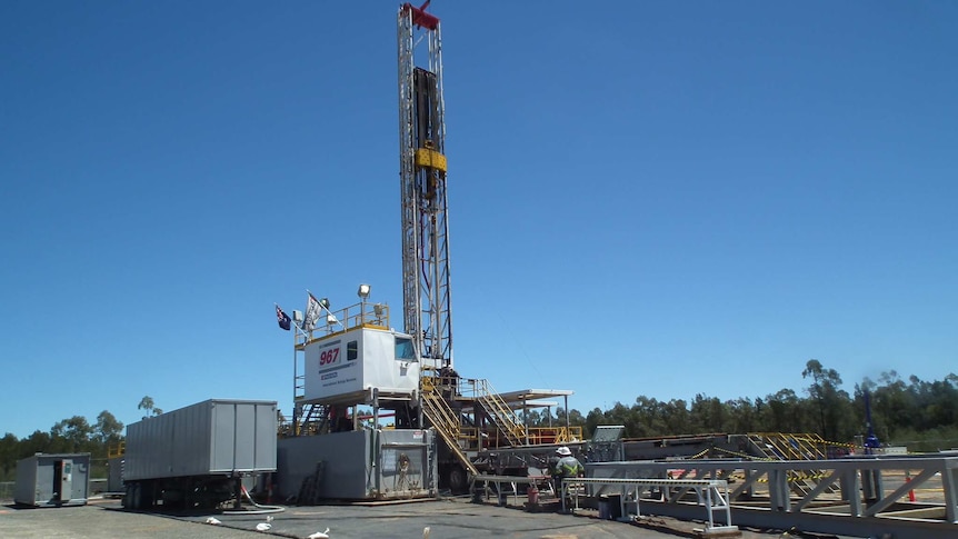 Santos drilling rig at Dewhurst 8A, Pilliga State Forest, NSW