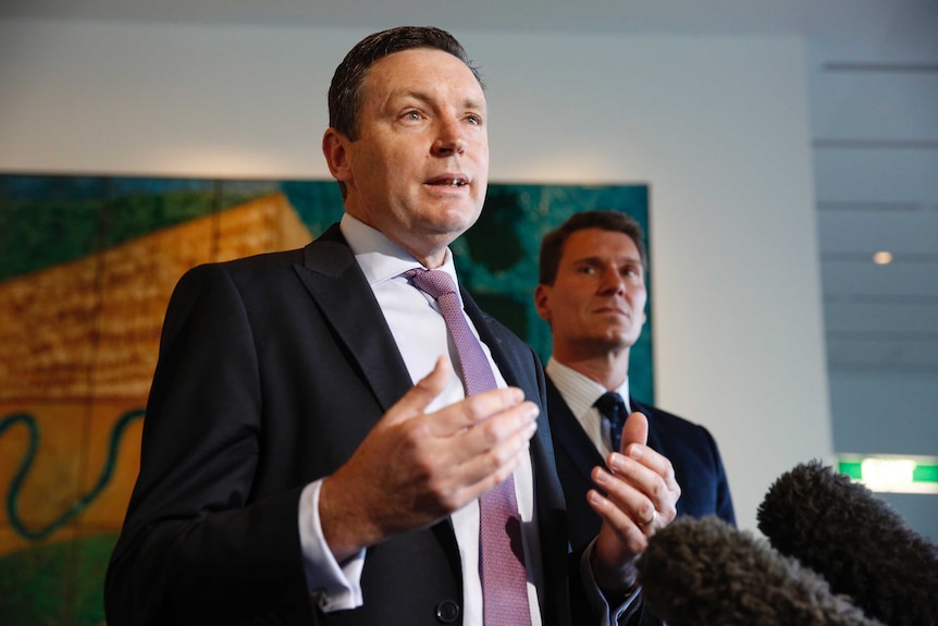 Lyle Shelton of Australian Christian Lobby addresses the media with Cory Bernardi