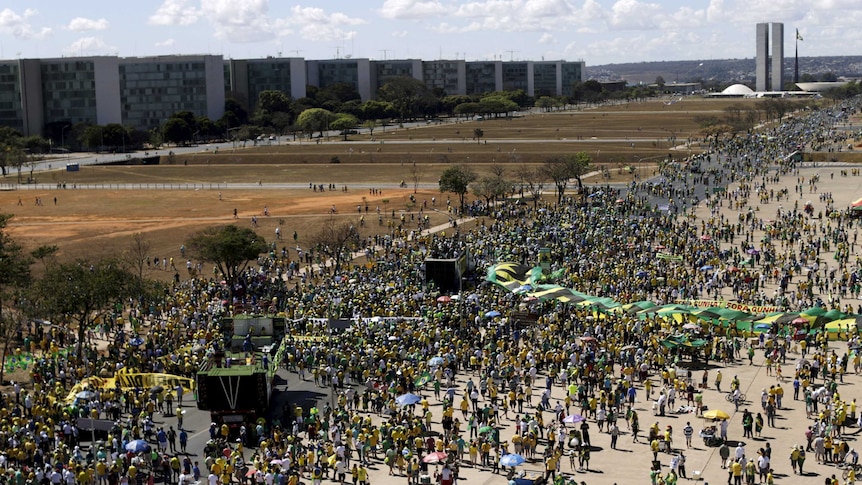 Demonstrators attend a protest against Brazil's President Dilma Rousseff