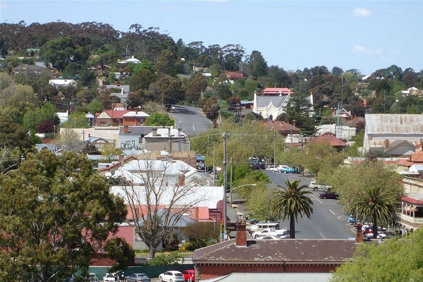 A photo of which overlooks a township