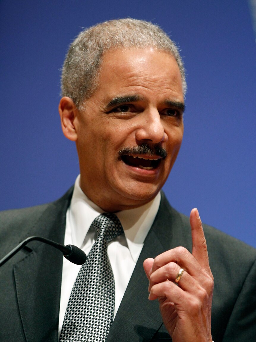 Eric Holder delivers a speech