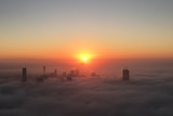 A helicopter view of Brisbane this morning captured the fog, the second heavy fog in a week.