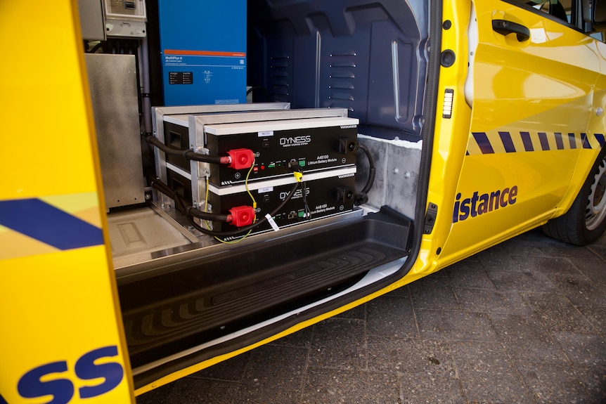 A battery kept inside a yellow van