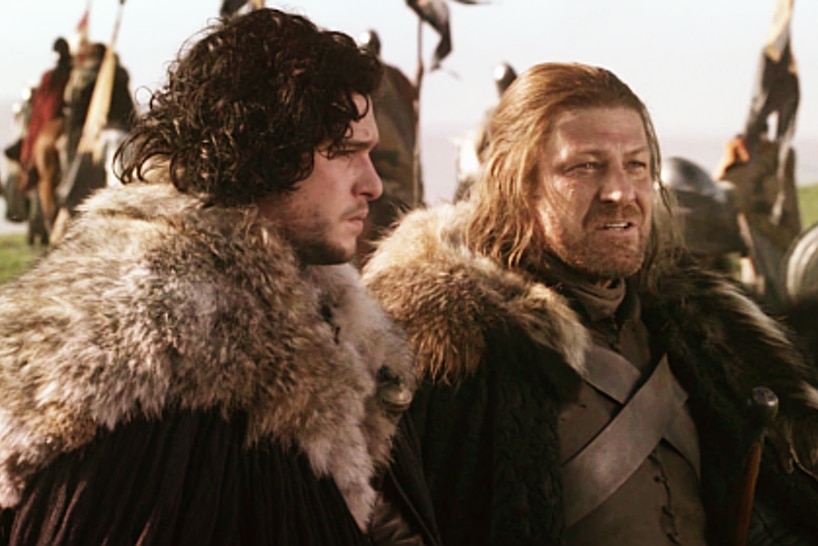 Jon Snow and Ned Stark standing beside each other in HBO TV series Game of Thrones.