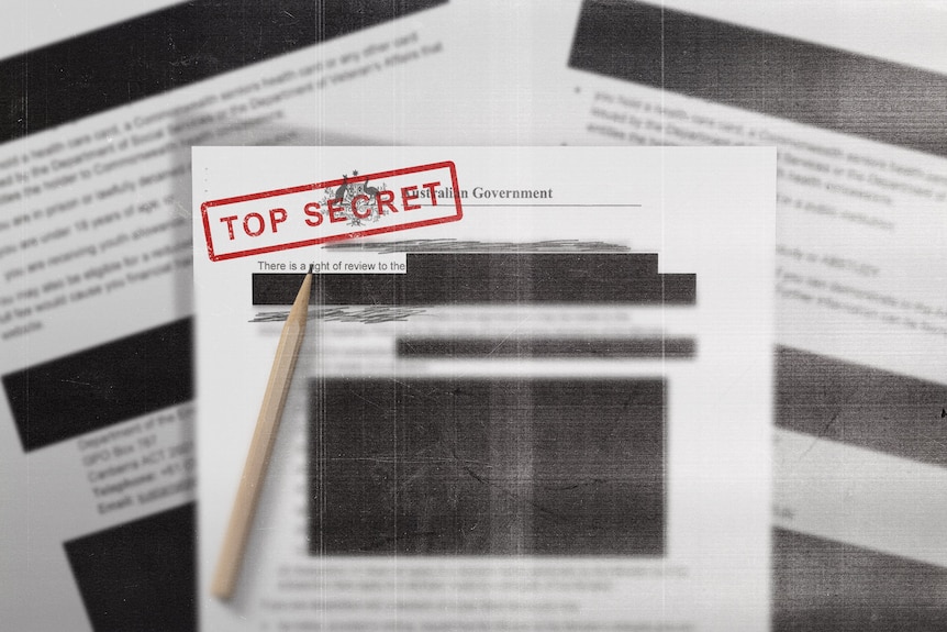 A redacted document with "Top Secret" stamped on the front page.
