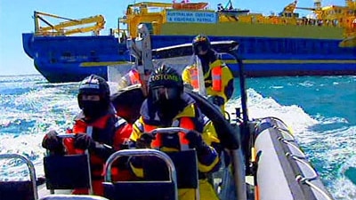 A Customs team from the Oceanic Viking (ABC TV)
