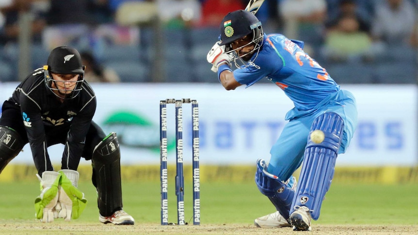 India's Hardik Pandya bats during the second ODI against New Zealand in Pune on October 25, 2017.