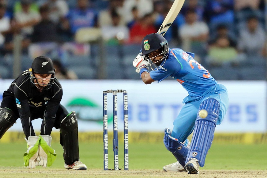 India's Hardik Pandya bats against New Zealand in the second ODI at Pune