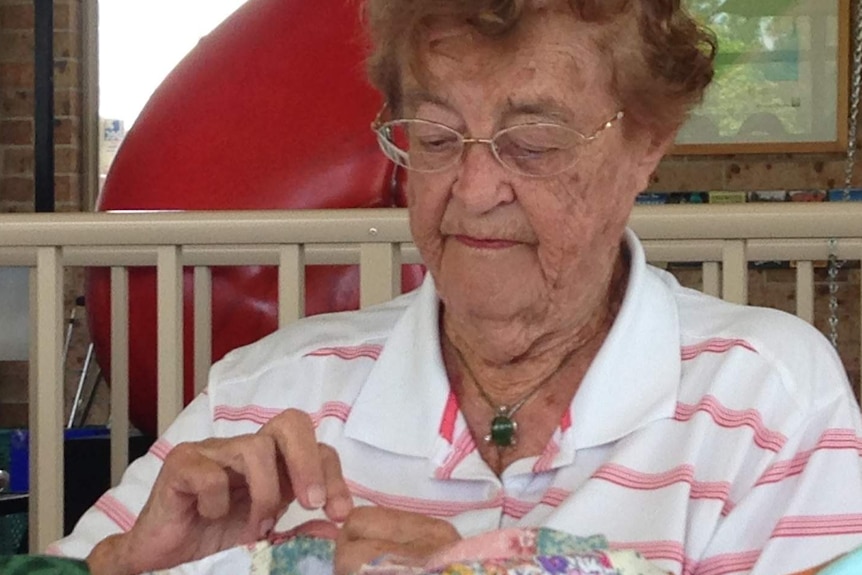 Port Macquarie retiree Peg Gibson doing some quilting.