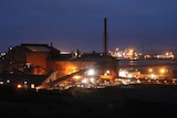 Whyalla steelworks under lights at night