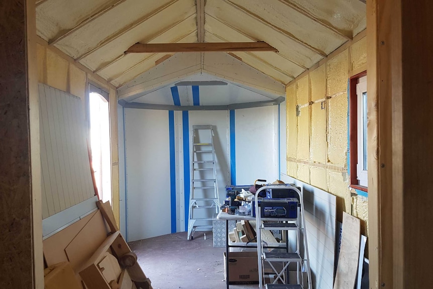 Inside the tiny house being built by Peter Willems