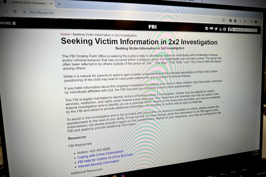 A screenshot of the FBIs website