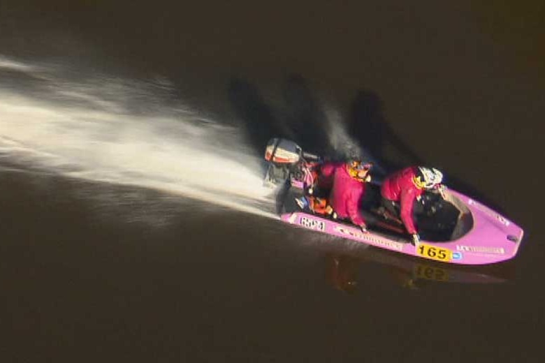 A jet boat taking part in the 2014 Avon Descent