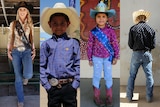 Four people dressed in western wear hats, boots, and collared shirts, made into a collage.