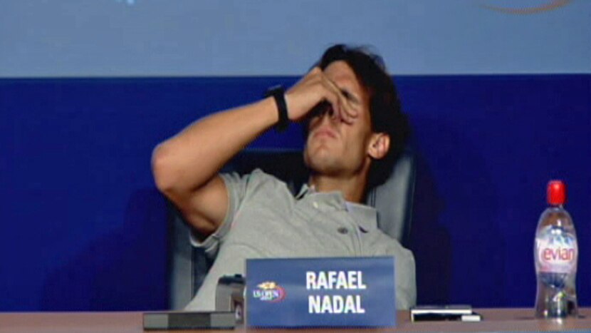 Just cramp ... Rafa Nadal battled through his press conference in discomfort.