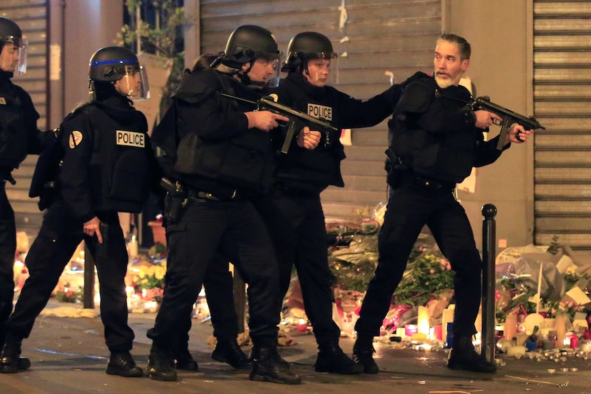 Armed police outside a restaurant in Paris