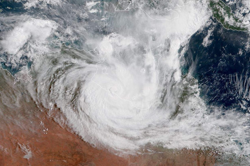 A satellite map of the Northern Territory with extensive cloud coverage