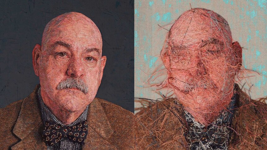Embroidered portrait of an old man.