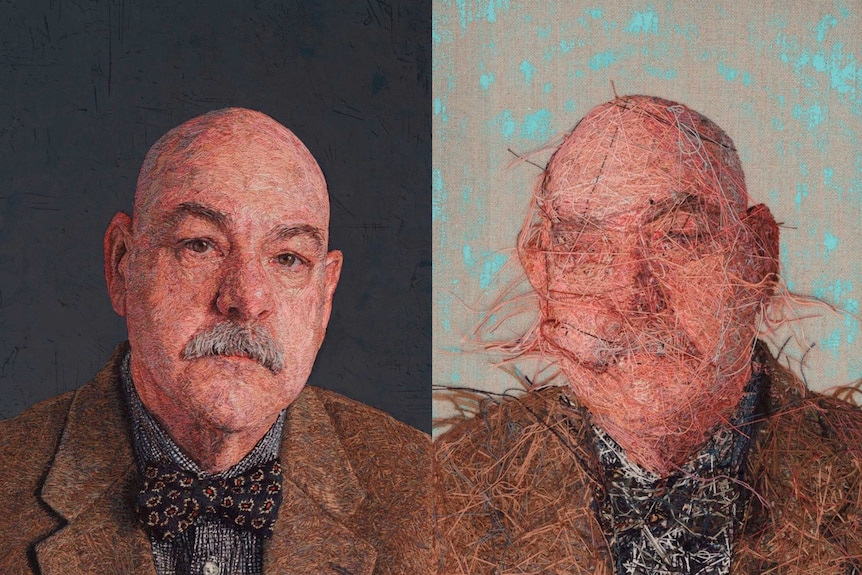 Embroidered portrait of an old man.
