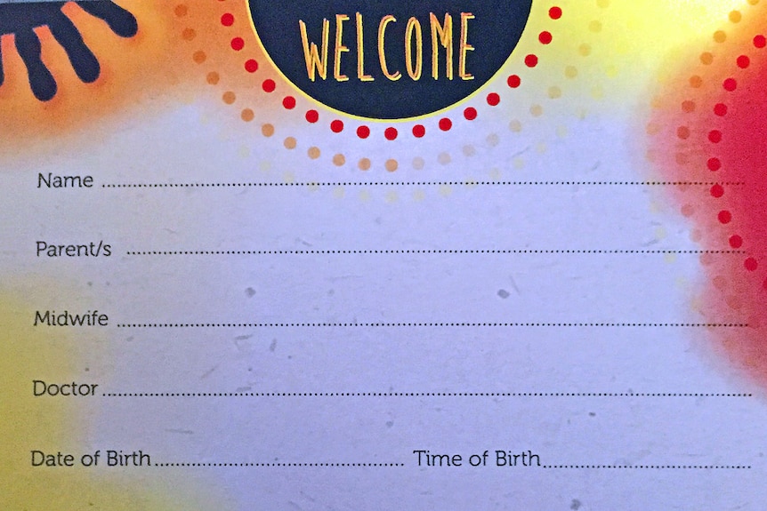 Indigenous themed card to be placed on the cots of Indigenous newborn babies