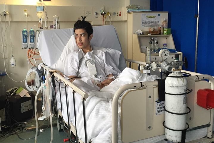 Joel Seeto in hospital following a major chest operation