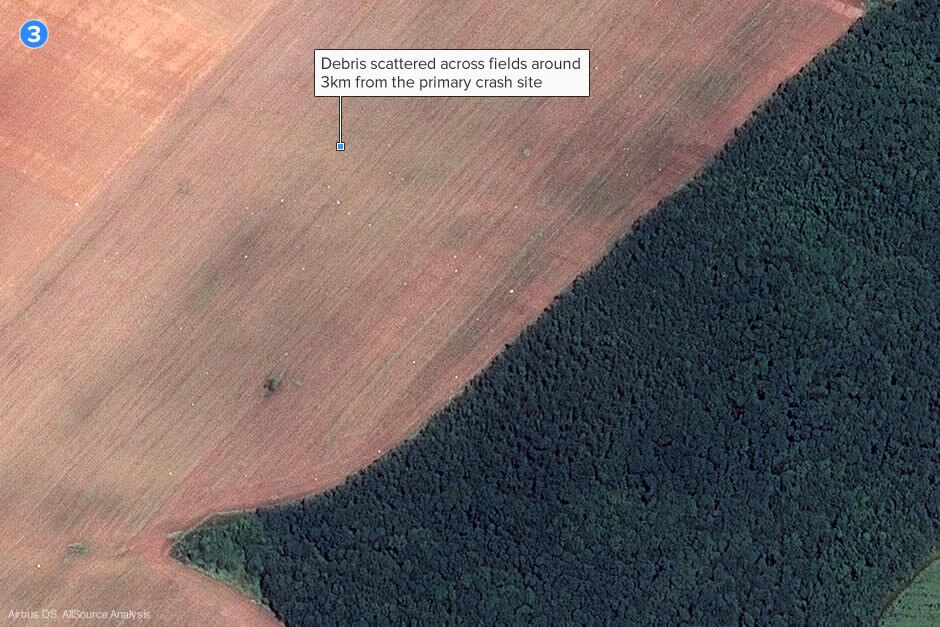 Debris in field near MH17 primary and secondary crash sites in Ukraine